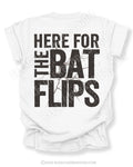 White Comfort Colors baseball mom game day shirt with distressed oversized typography reading “Here For The Bat Flips”